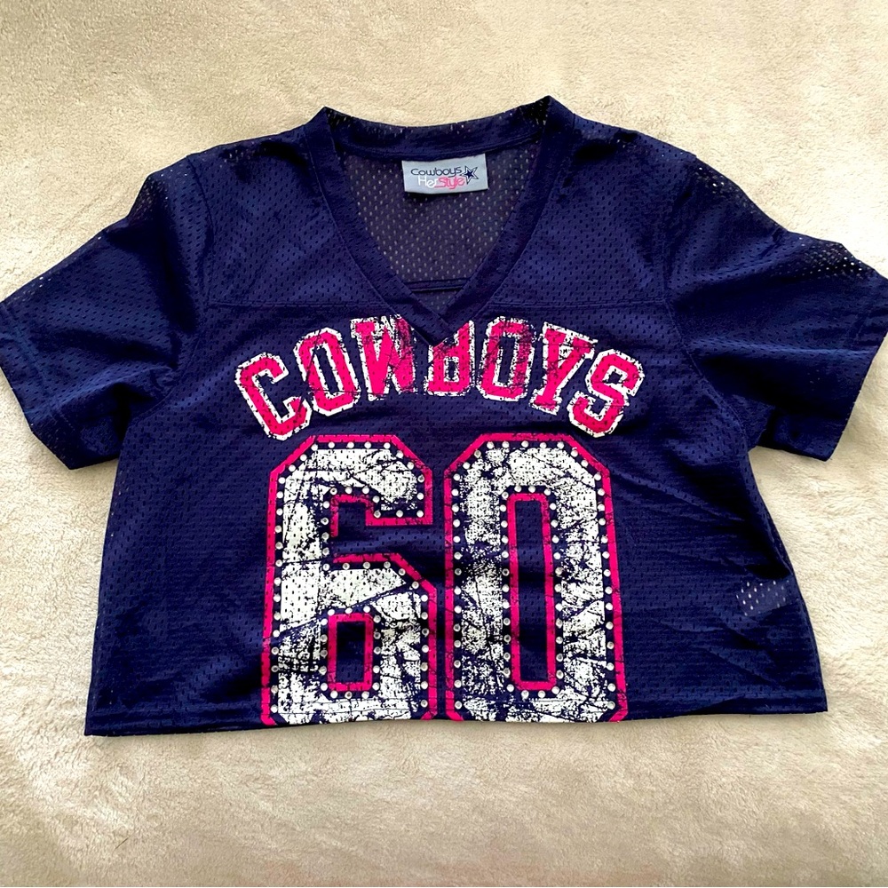 RARE DALLAS COWBOYS NFL WOMENS V-NECK CROP JERSEY, NEW, MEDIUM